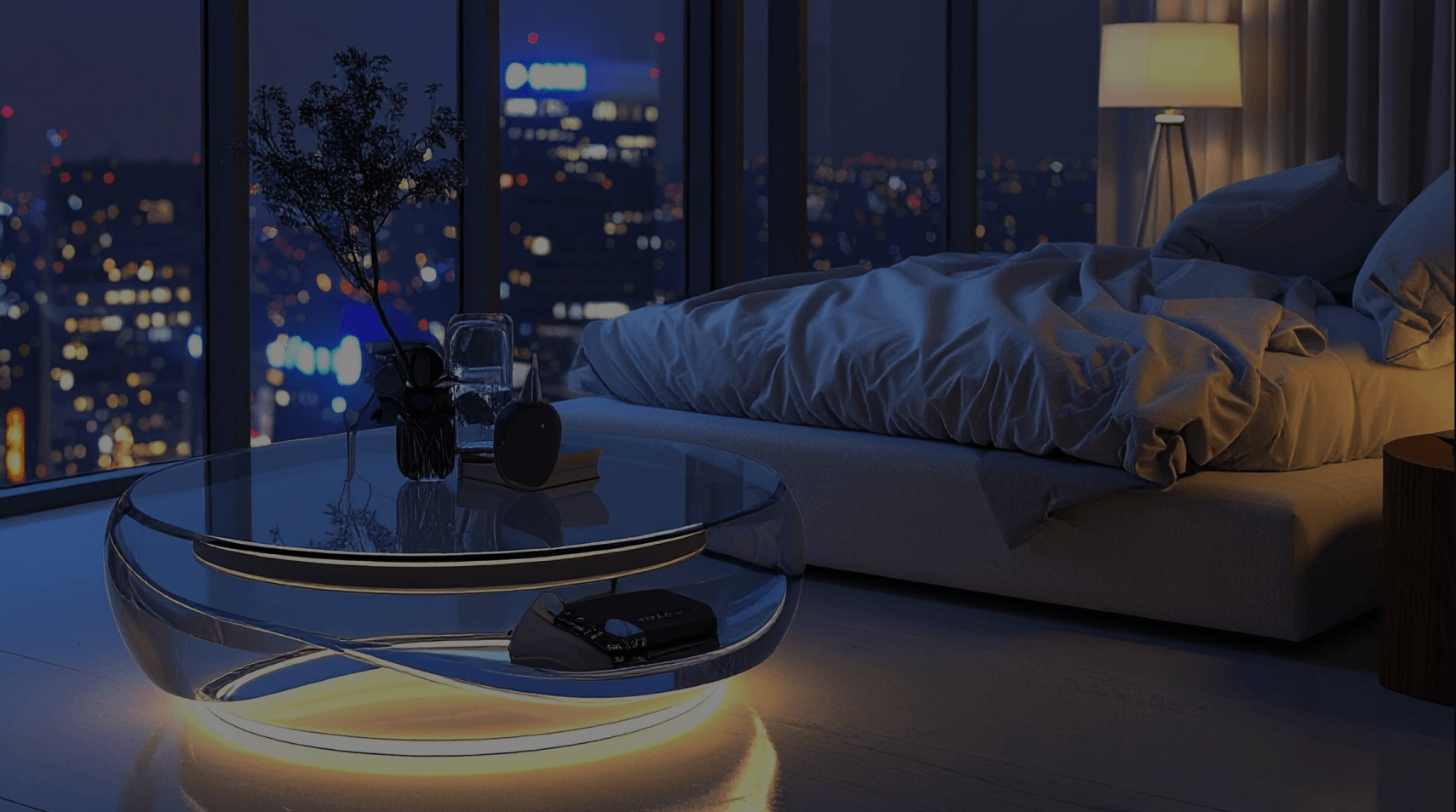 Modern living room at night